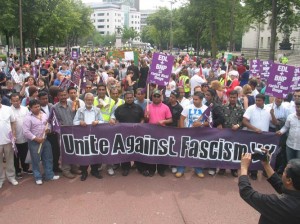 Manifestación de Unite Against Fascism en Inglaterra.