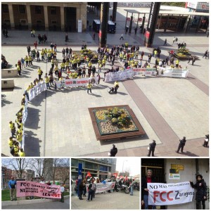 Toda la plantilla de FCC Parques y Jardines secundó el tercer día de paros convocados este lunes | Arriba, concentración en Zaragoza. Abajo de izquierda a derecha, solidaridad en Bilbo, Madrid y Salamanca. Fotos: CGT