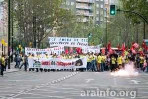 Imagen de la manifestación de la plantilla de FCC Parques y Jardines por las calles de Zaragoza. Foto: AraInfo