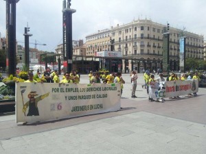 La plantilla se ha vuelto a concentrar esta mañana en la sede del Ayuntamiento de Zaragoza. Foto: CGT Jardinería