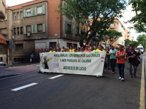 Cabecera de la manifestación de las y los jardineros en Torrero. Foto: CGT Jardinería
