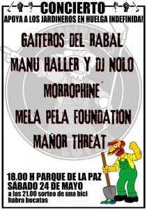 Cartel del concierto solidario con las y los jardineros.