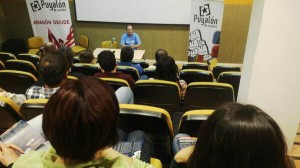 Valentín Cazaña durante el acto de Puyalón-Os Pueblos Deciden en Aguaviva.