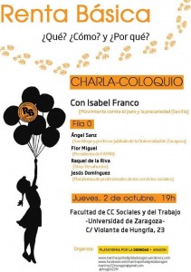 Cartel de la charla de este jueves organizada por la Marchas por la Dignidad de Aragón.