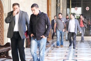 Junqueras, Arrufat, Fernàndez i Mena en una reunió dels partits per la consulta.