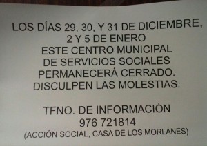 Cartel colocado en los servicios sociales de Zaragoza.