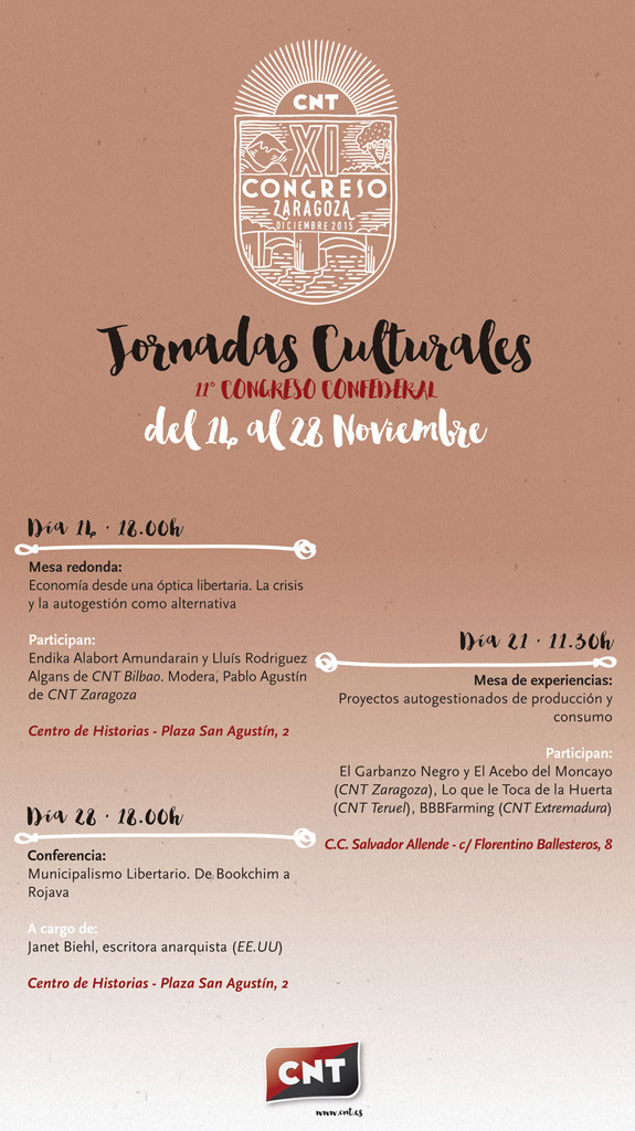 Cartel con los actos previos al XI Congreso de CNT.