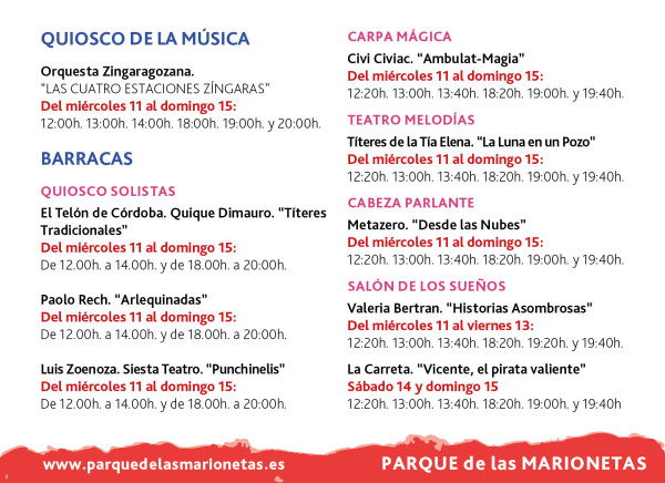 Programación Infantil. Fiestas del Pilar 2017