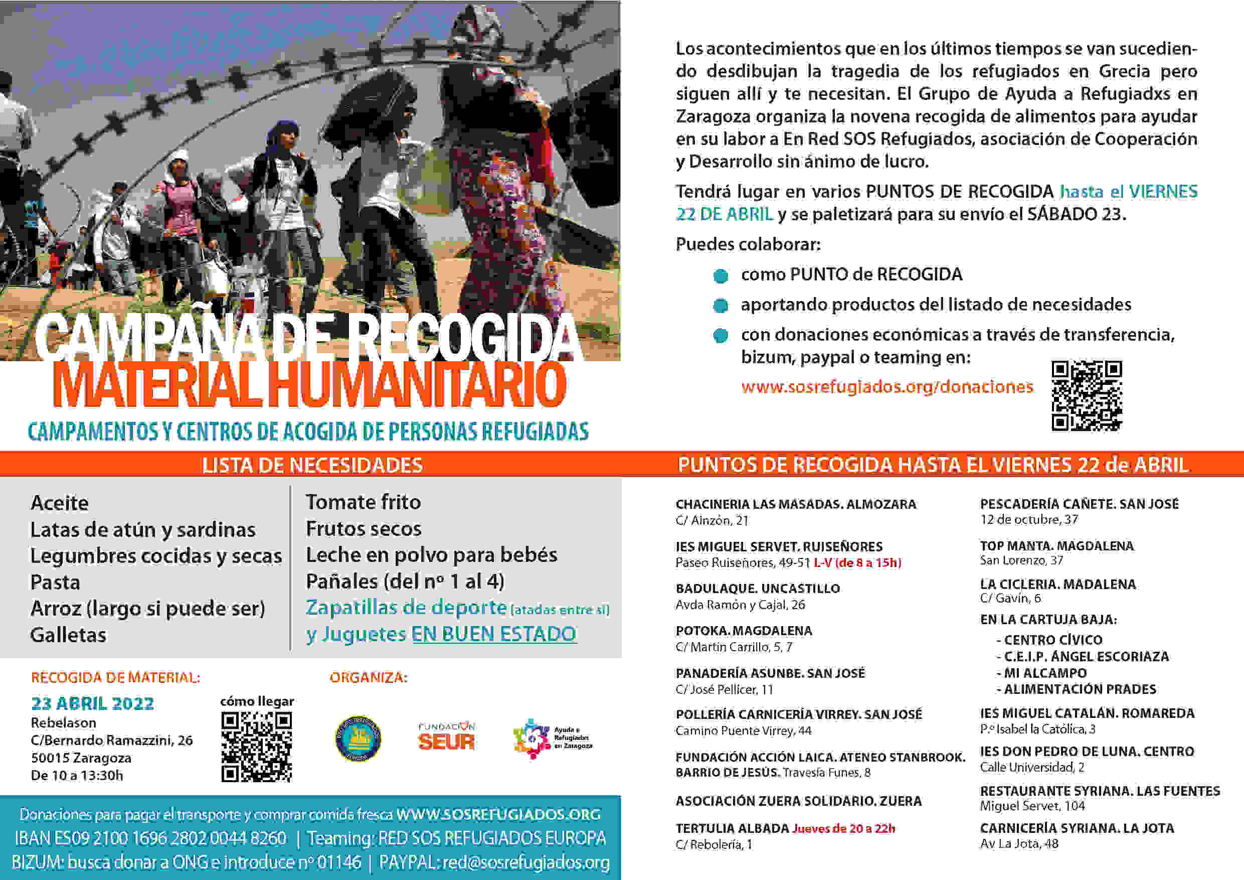 cartel con los puntos de recogida de productos