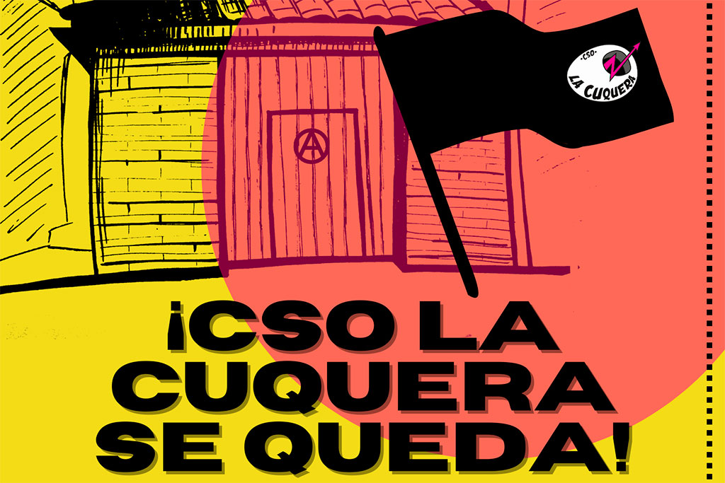 Ilustración por el juicio del edificio con el texto CSO La Cuquera se queda