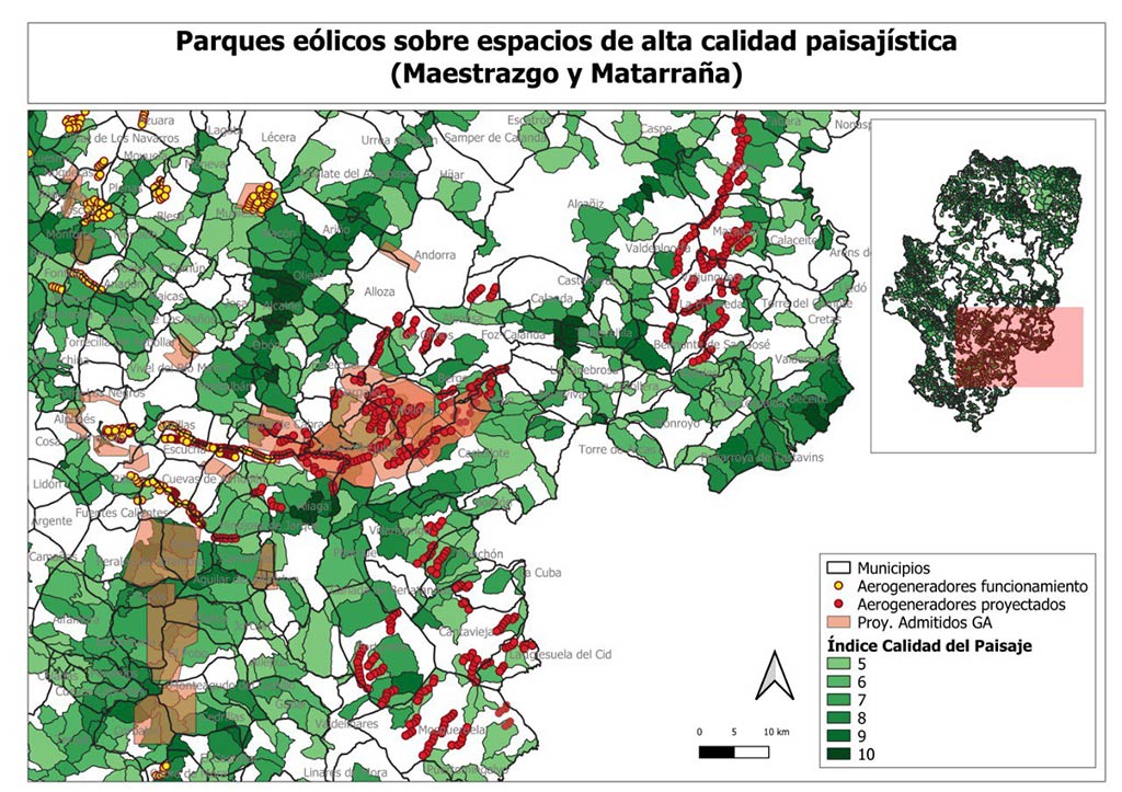 Mapa de parques eólicos del Maestrazgo y Matarranya elaborado por IU
