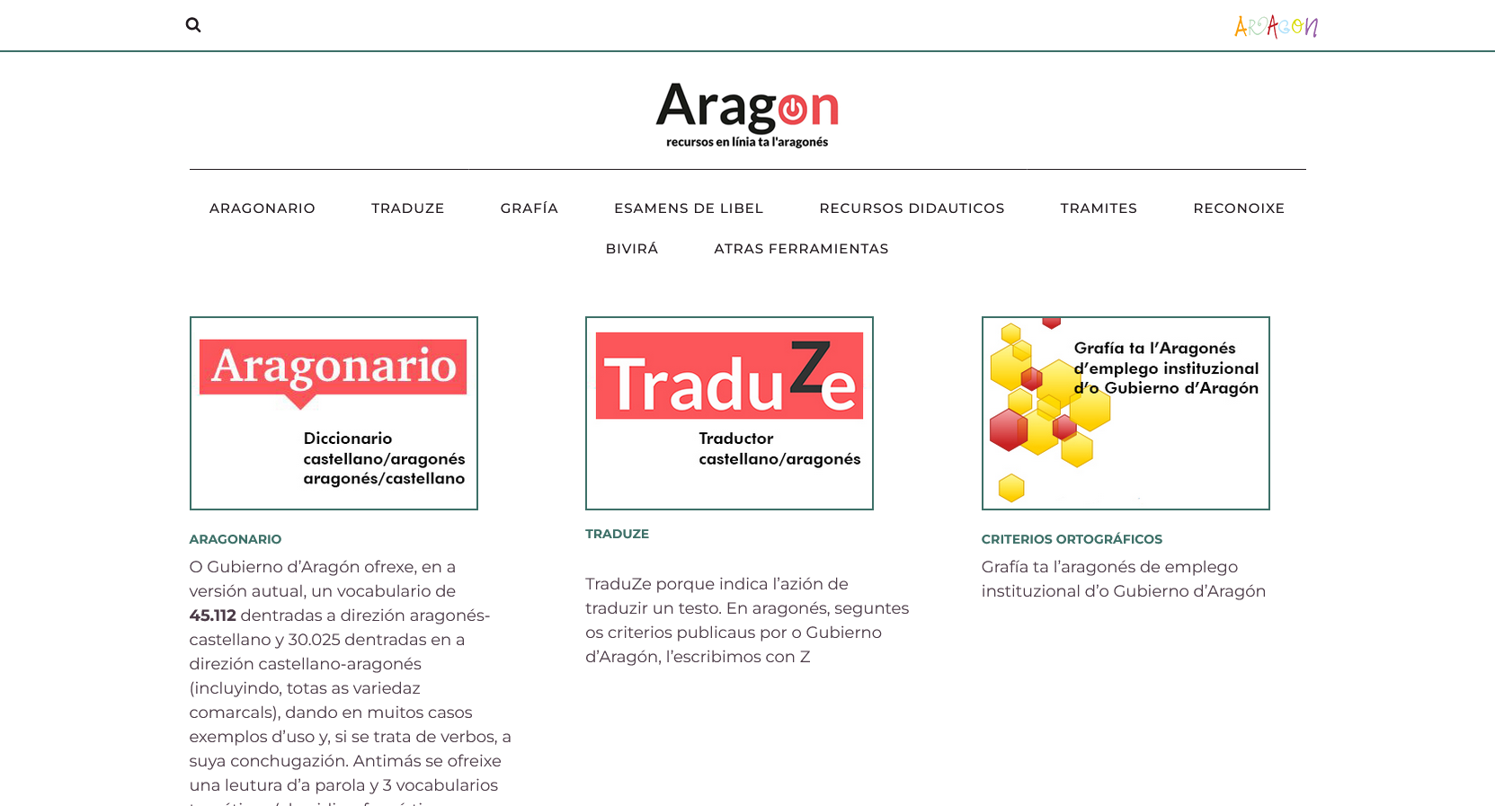 Captura de pantalla de la web en aragonés