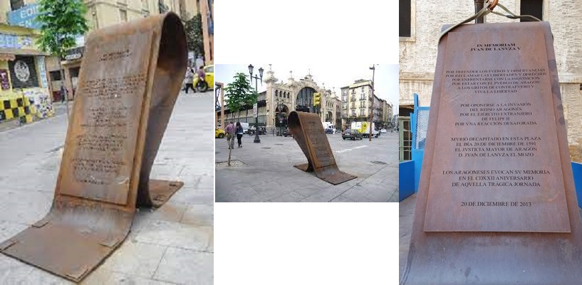 Solicitan la restitución del Memorial al Chusticia d’Aragón en su emplazamiento original en Zaragoza