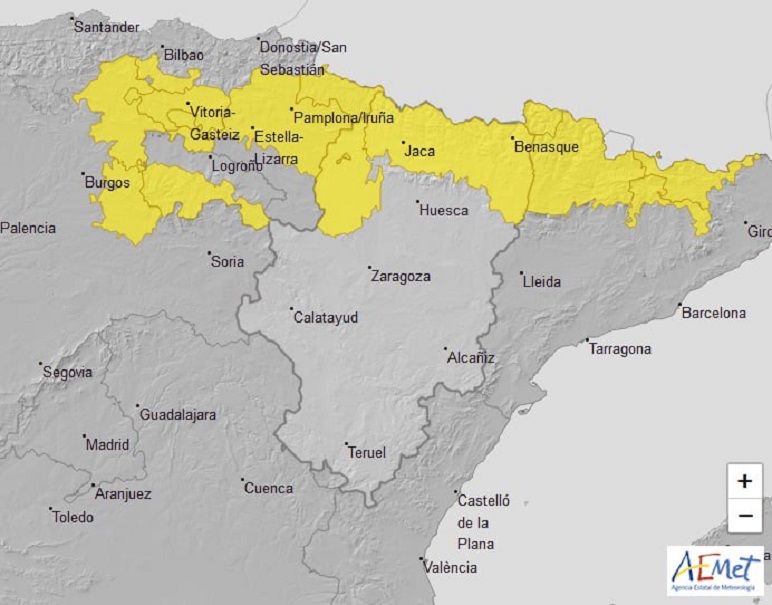 Aviso amarillo por nevadas en Pirineos y Cinco Villas para este miércoles 10 de enero