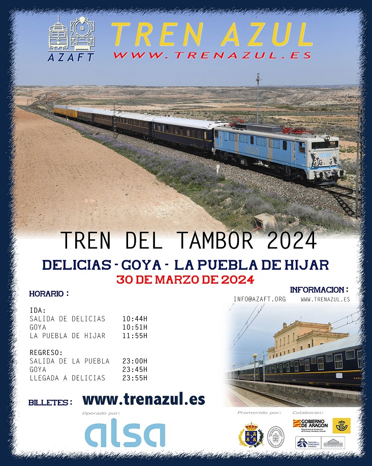 El Tren Azul de AZAFT inicia su temporada de circulaciones 2024 con el “Tren del Tambor” a La Puebla d'Íxar