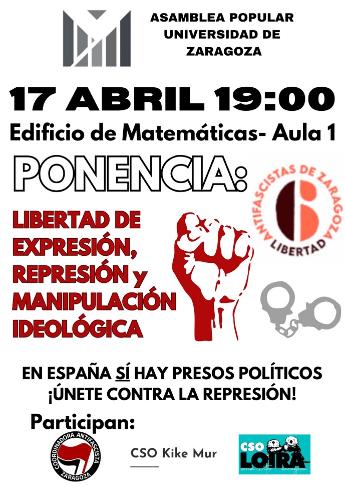 Ponencia en la Universidad de Zaragoza “sobre la represión del Estado”