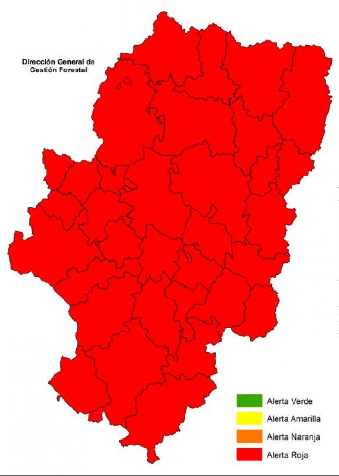 Las 33 comarcas aragonesas en alerta roja por peligro de incendios forestales