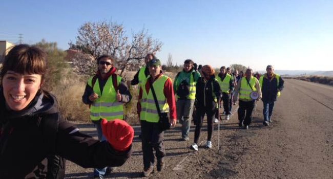 Imagen tomada esta mañana en la segunda etapa de las marchas aragonesas unificadas. Foto: Marchas por la Dignidad en Aragón