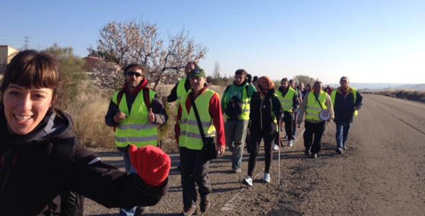 Imagen tomada esta mañana en la segunda etapa de las marchas aragonesas unificadas. Foto: Marchas por la Dignidad en Aragón