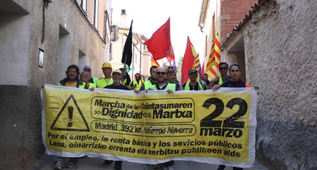 Imagen de la columna navarra en la marcha aragonesa. Foto: Marchas por la Dignidad de Aragón