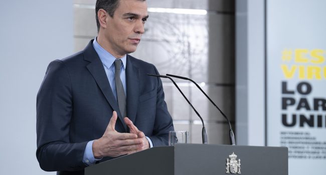 Sánchez durante la comparecencia de este sábado. Foto: Borja Puig de la Bellacasa (Moncloa)