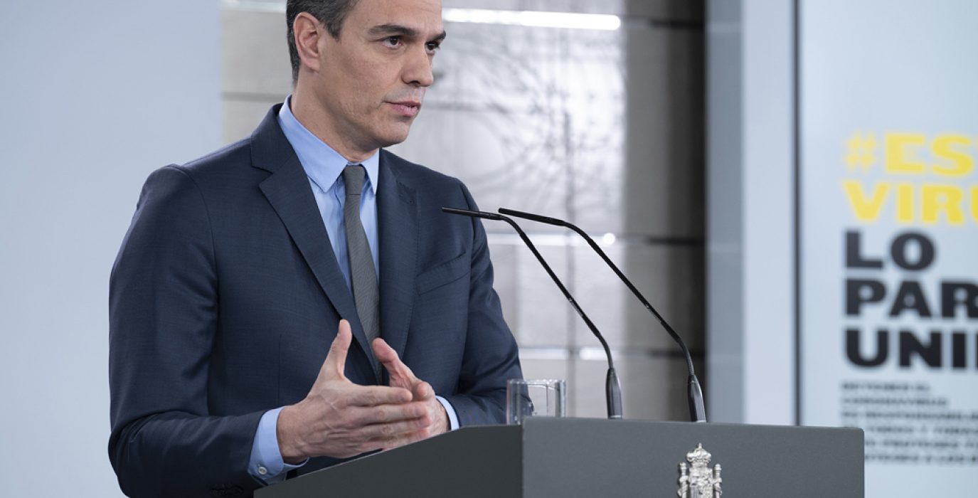 Sánchez durante la comparecencia de este sábado. Foto: Borja Puig de la Bellacasa (Moncloa)