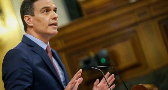 Sánchez durante el debate de la cuarta prórroga del estado de alarma. Foto: Congreso