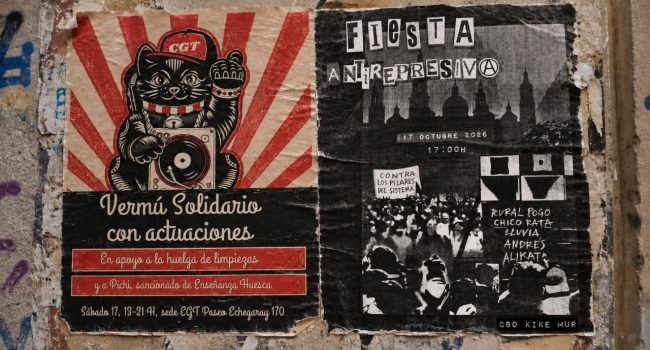 Mockup con los carteles de los actos de este sábado en CGT y CSO Kike Mur / Diseño: AraInfo