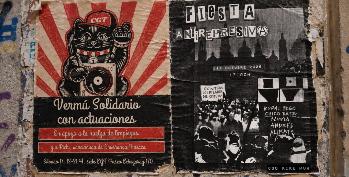 Mockup con los carteles de los actos de este sábado en CGT y CSO Kike Mur / Diseño: AraInfo