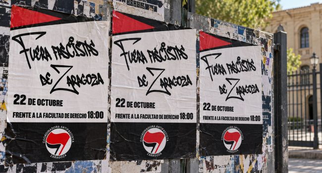 Recreación del cartel de la Coordinadora Antifascista de Zaragoza para la movilización de este jueves 22 de octubre.