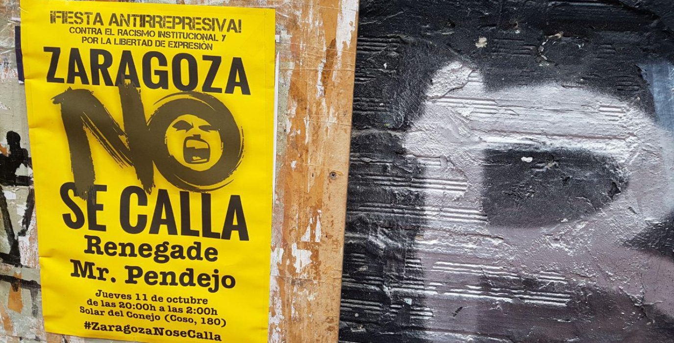 Cartel de la Fiesta Antirrepresiva en una calle de Zaragoza. Foto: @igoiz17 (AraInfo)