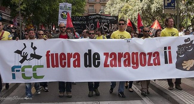 Protesta de la plantilla de FCC Parques y Jardines contra la empresa. Foto: Diego Díaz (AraInfo) (Archivo)