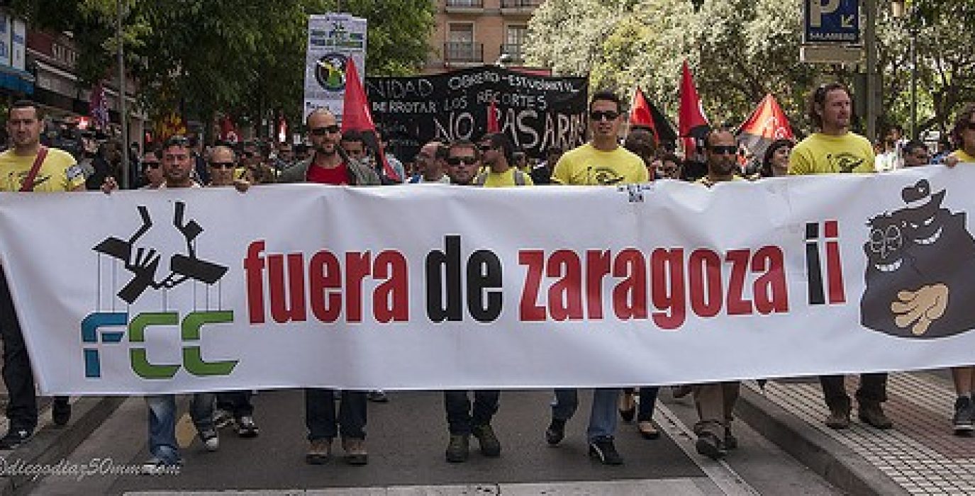 Protesta de la plantilla de FCC Parques y Jardines contra la empresa. Foto: Diego Díaz (AraInfo) (Archivo)