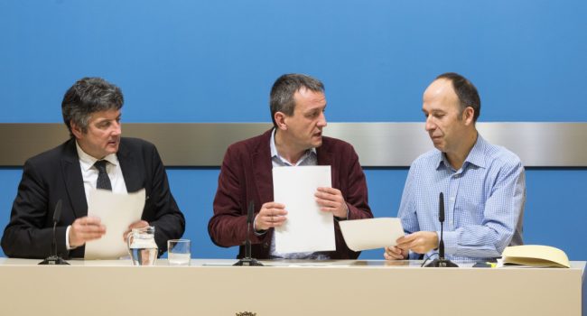 Trívez (PSOE), Rivarés (ZeC) y Asensio (CHA). Foto: Daniel Marcos.