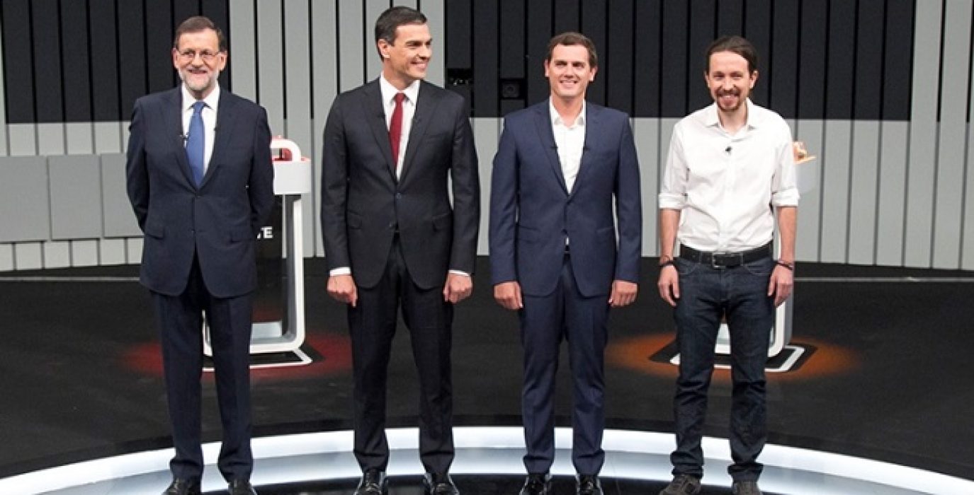Rajoy, Sánchez, Rivera e Iglesias durante el debate del 13J.