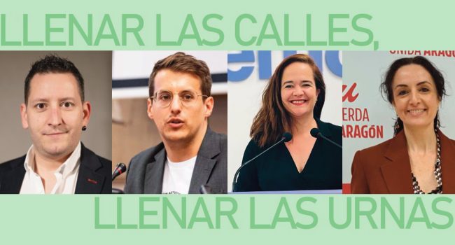 Jesús Morales (PSOE), Jorge Pueyo (CHA), María Goikoetxea (Podemos) y Marta Abengochea (IU - MS).