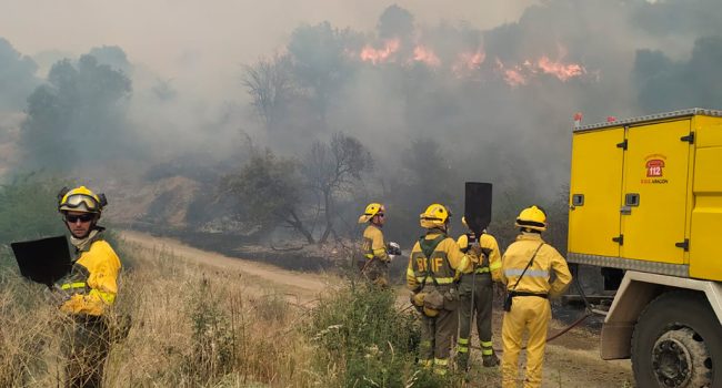 Bomberos de las brif contra el incendio en Castejon de Hornos