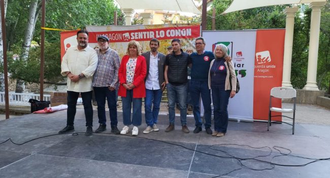 Pineda, Guerrero, Callén y Sanz durante el acto central de IU en Uesca | Foto: IU
