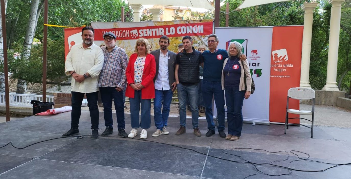 Pineda, Guerrero, Callén y Sanz durante el acto central de IU en Uesca | Foto: IU