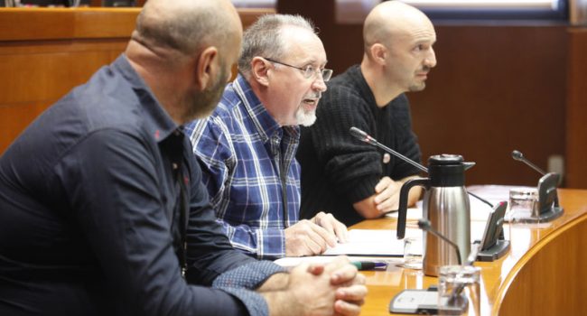 Aretxabala, Solana y Aramendía en la comparecencia de este martes en las Cortes de Aragón.