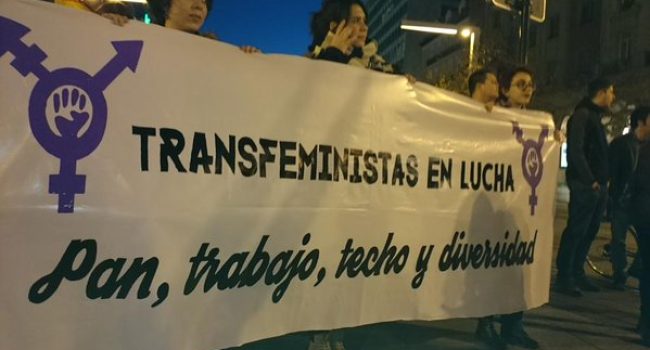 Bloque transfeminista en la manifestación del 22O en Zaragoza. Foto: @COFzgz
