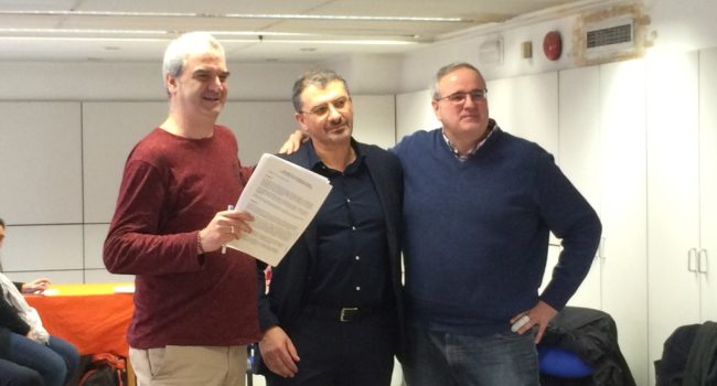 C.Askunze, A.Celoni y J.Garibi tras la firma del convenio entre REAS y FIARE