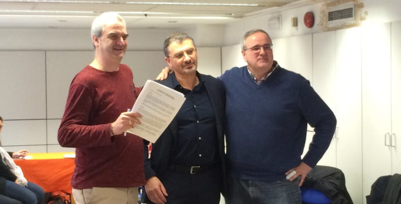 C.Askunze, A.Celoni y J.Garibi tras la firma del convenio entre REAS y FIARE