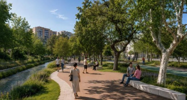 Recreación del proyecto de transformación de la margen izquierda del Canal presentado por el Ayuntamiento de Zaragoza |