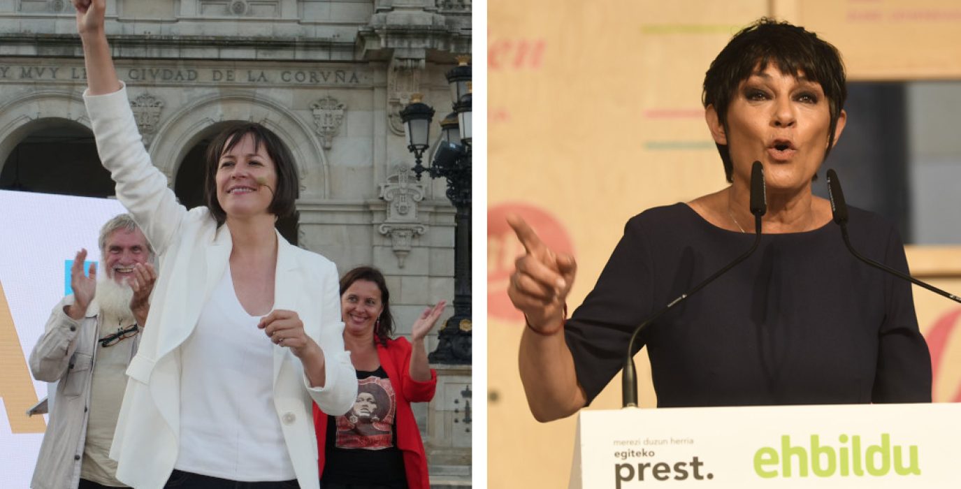 Ana Pontón (BNG) y Maddalen Iriarte (EH Bildu) durante los actos de cierre de campaña.