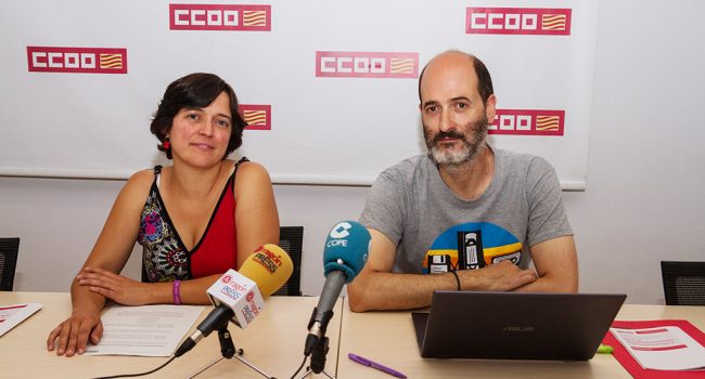 Tania González y Francisco José González, durante la rueda de prensa. Foto: CCOO Aragón