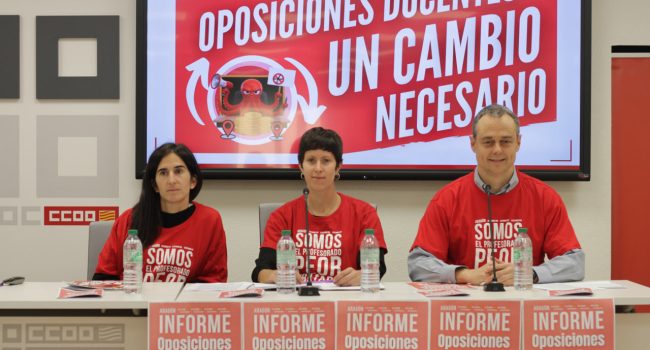 Representantes de CCOO Enseñanza Aragón durante la presentación del informe | Foto: CCOO