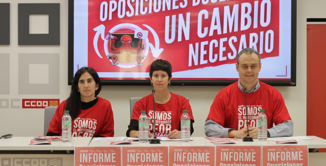 Representantes de CCOO Enseñanza Aragón durante la presentación del informe | Foto: CCOO