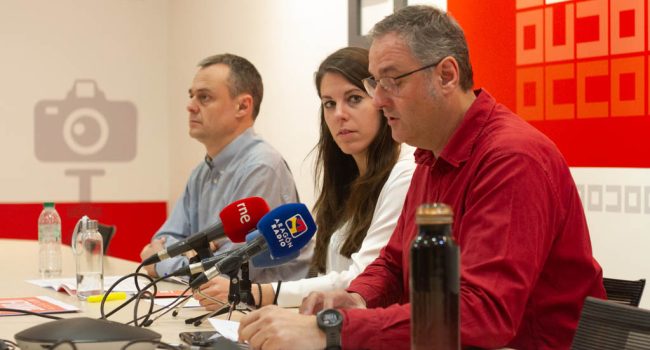 Herráiz, Bernad y Alegre en la presentación del informe | Foto: CCOO Aragón