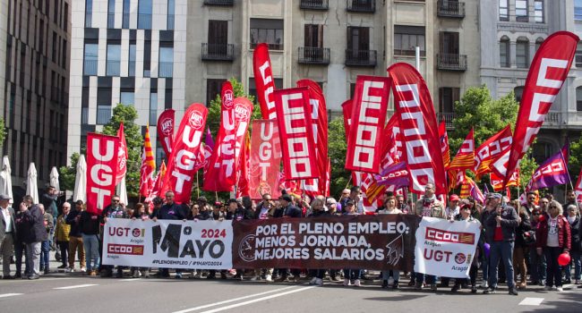 Manifestación del Primero de Mayo en Zaragoza de CCOO y UGT | Foto: CCOO